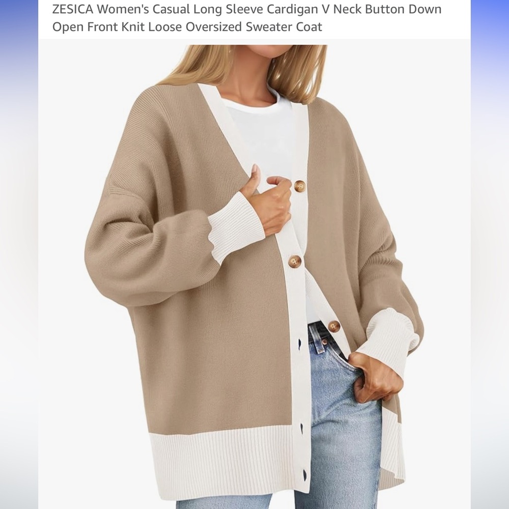 NWOT Zesica Tan and White Cozy Knit Cardigan Sweater